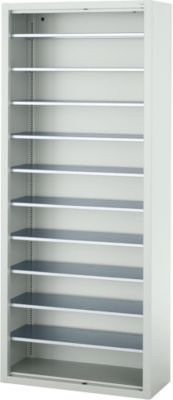 Magazinregal C+P Serie 13 aus Stahl, 10 Fachböden, abschließbar, Farbe: Lichtgrau, B/T/H: 70 x 30 x 169 cm - Bild 1