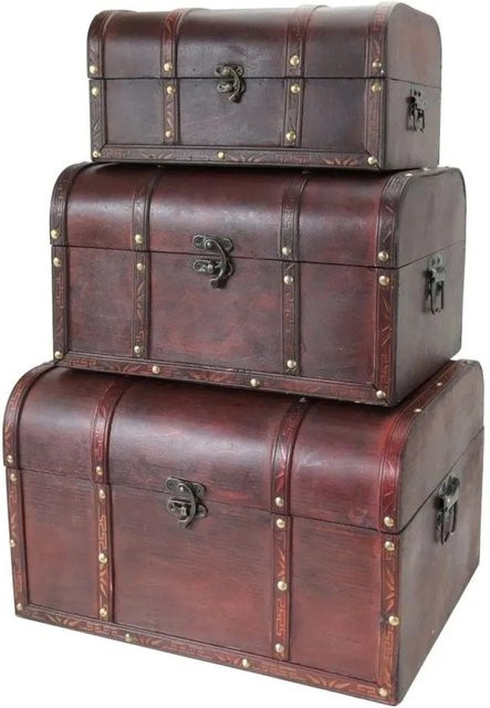 HMF Schatztruhen Set aus Holz im Vintage-Stil, 3er Set, braun - Bild 1