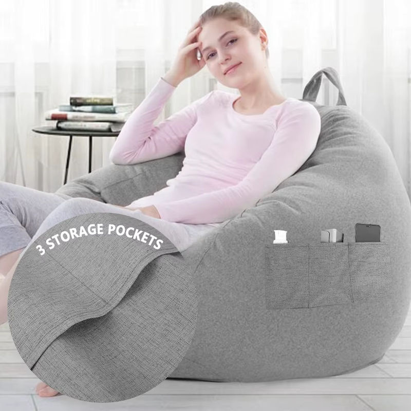 Willstar Sitzsack-Sofabezug aus Polyester in Grau mit Aufbewahrungstasche - Bild 3