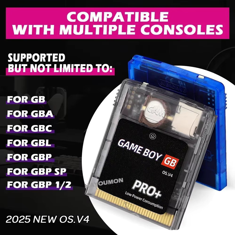 HeroAngel GB PRO+ Spielkarte OS.V4 mit 2000 in 1 Spielen für GB, GBC und GBA Konsolen, 8GB MicroSD Speicherkarte in Blau Transparent - Bild 3