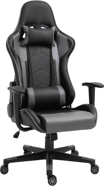 Vinsetto Gaming Stuhl in Schwarz aus Kunstleder mit Kopfstütze und Armlehnen, B/T/H: 74 x 120 x 136 cm - Bild 1