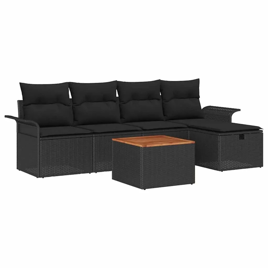 vidaXL Garten-Sofa-Set aus Poly Rattan und Stahl in Schwarz mit 6 Teilen und integriertem Stauraum - Bild 2