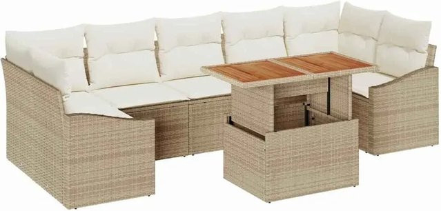 vidaXL Garten-Sofa-Set 8-tlg in L-Form mit Kissen und integriertem Stauraum, Beige Creme, Poly-Rattan und pulverbeschichtetem Stahl - Bild 1