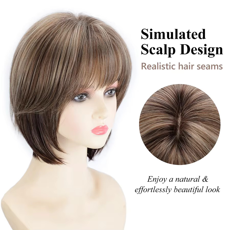 WENYAN Damenperücke, Pixie Bob, Synthetisch, Braun-Blond, 4 Zoll - Bild 3