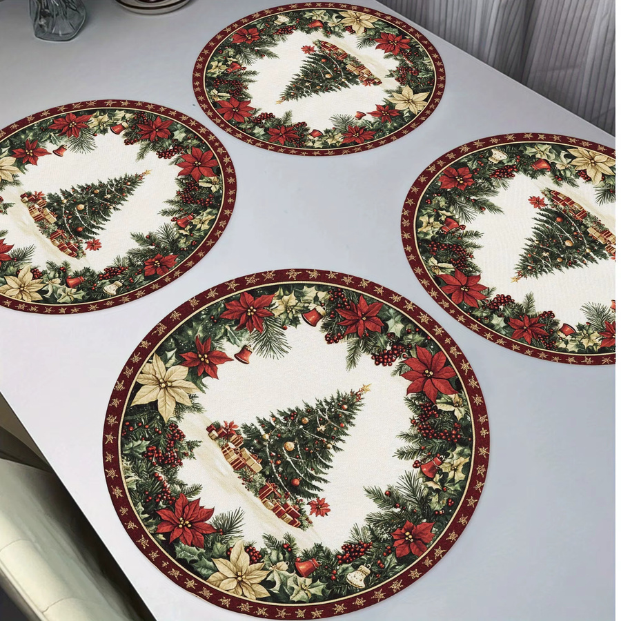VIKAMA 4er-Set Weihnachts-Tischsets mit Weihnachtsmann-Motiv, Glocken und Stechpalmenblättern in Mehrfarbig - Bild 4