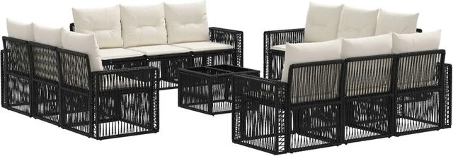 vidaXL Gartensofa-Set 13-teilig in U-Form aus Poly-Rattan mit Polsterkissen und Couchtisch, Schwarz und Cremeweiß - Bild 1