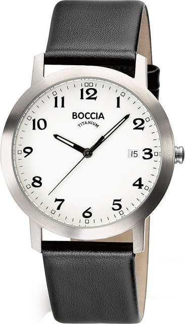 Boccia Herrenuhr, Titan, Quarz, 38 mm, Leder, Weiß, 5 ATM - Bild 1