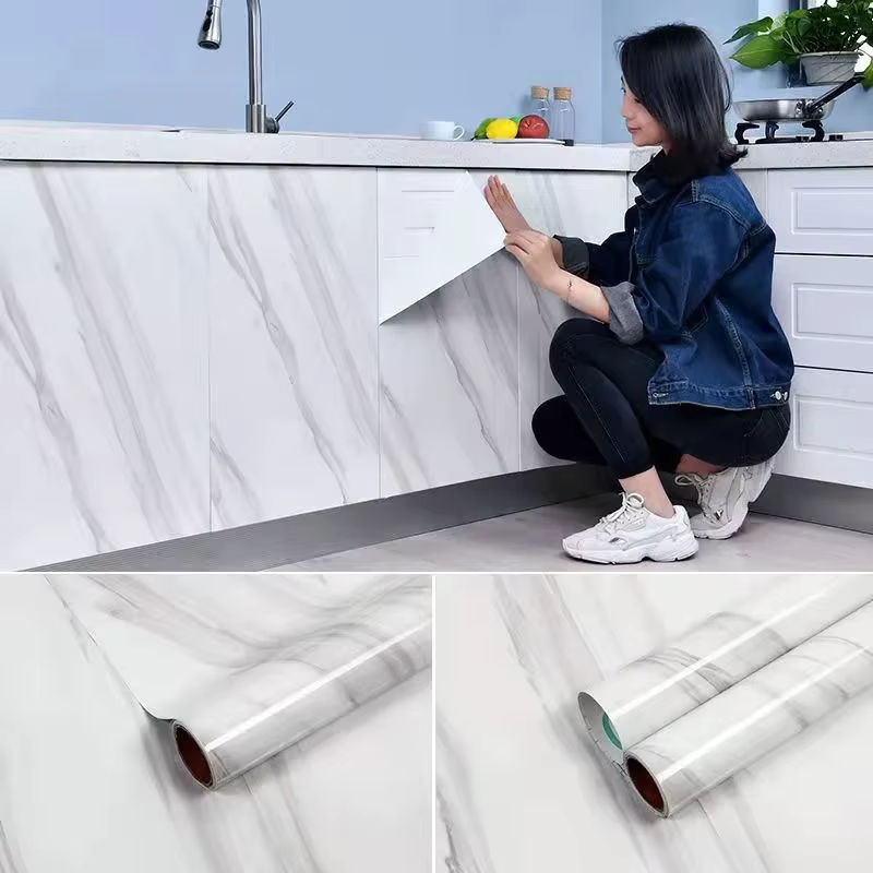 Selbstklebender Wandaufkleber in Marmor-Optik von ctzsoop, weiß, wasserdicht und ölbeständig, Breite: 55 cm - Bild 4