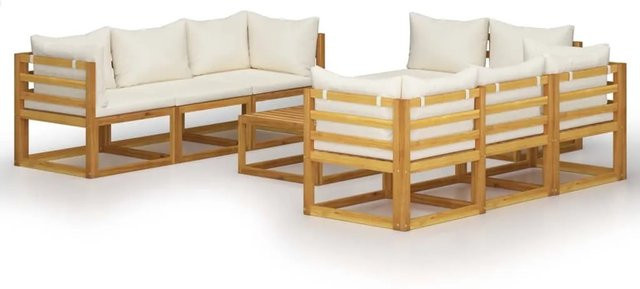 vidaXL 9-tlg. Garten-Lounge-Set aus massivem Akazienholz mit Auflagen in Creme und Beige - Bild 1