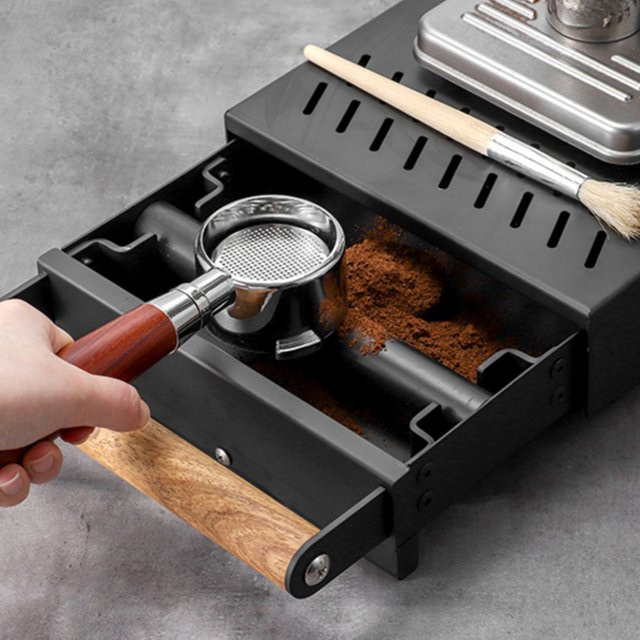 FenKicyen Kaffeesatz-Box mit Massivholzgriff in Schwarz, rechteckige Klopfbox für Kaffeemaschinen mit verdicktem Boden - Bild 1
