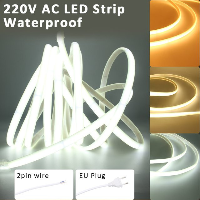MJJC COB LED Streifen Licht IP67 Wasserdicht mit EU Stecker, 240 Leds/m, Weiß - Bild 1