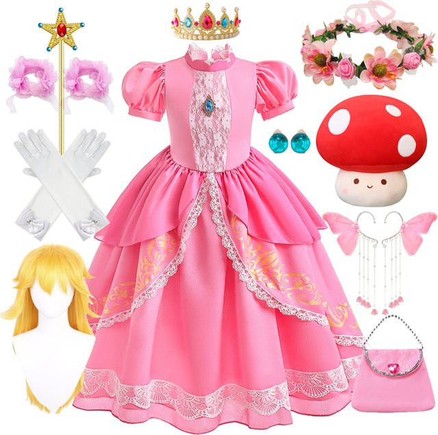PAMABIBI Pfirsich Prinzessin Kostüm Kleid, rosa Spitze, mit LED Farbe Licht, ab 4 Jahre - Bild 1
