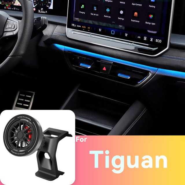 Magnetische Handyhalterung mit Luftstromkühlung für VW Tiguan und Tayron, 360 Grad drehbar, Schwarz - Bild 1