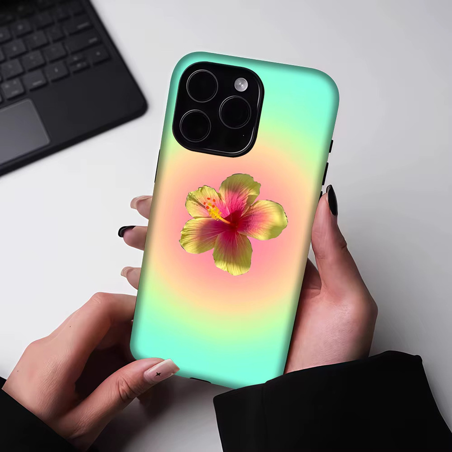Potdemiel Leuchthülle mit Hibiskus Farbverlauf für iPhone 17 16 15 14 13 Pro Max Plus, magnetische Einzel- und Doppelschicht-Handyhülle, Multicolour - Bild 5
