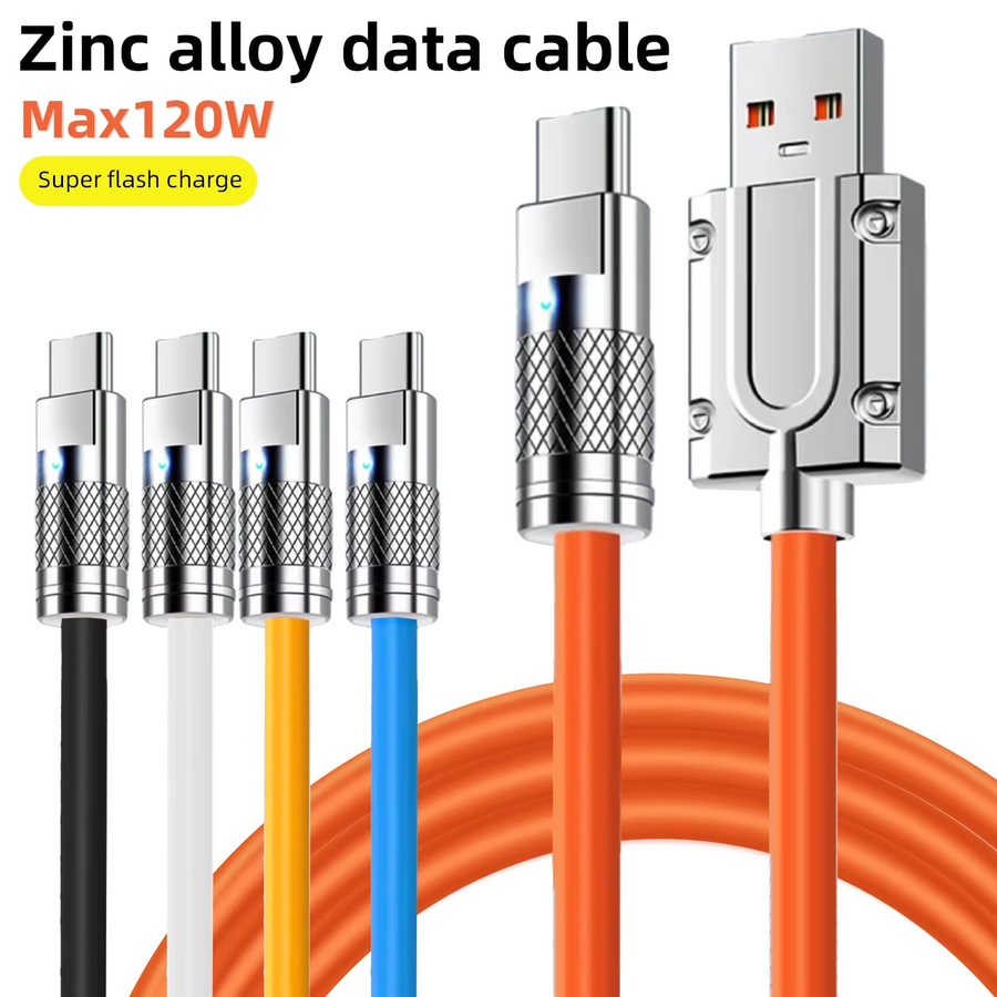 USB-C Schnellladekabel mit 120W und 6A aus Silikon in Orange für Xiaomi, Huawei und Samsung - Bild 2