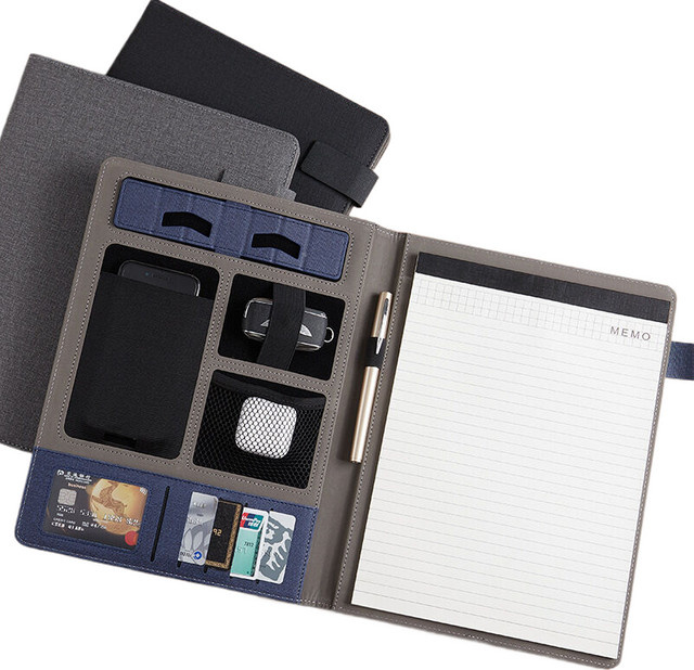 Folderix A4 Leder Portfolio Organizer in Grau mit Dokumentenhalter und Telefonfach - Bild 1