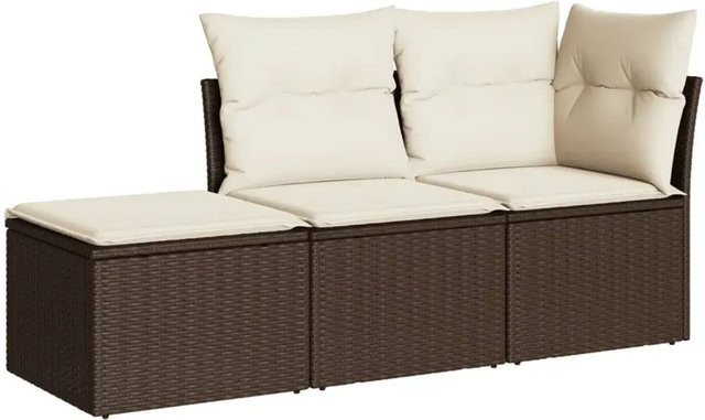 vidaXL 3-teilige Garten-Sofagarnitur in L-Form aus braunem PE-Rattan mit cremeweißen Polsterkissen und Stauraum - Bild 1