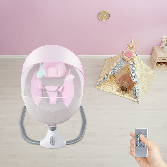 Babywippe in Pink mit 4 Geschwindigkeiten, Bluetooth, 12 Melodien und Fernbedienung inklusive ergonomischem Nackenschutz und 3-Punkt-Sicherheitsgurt - Bild 1
