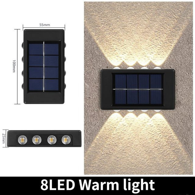 YWZT Solar-Doppelkopf-Wandlampe mit 8 LED für Außenbereich und Garten, Wasserdichte LED-Außenwandleuchte in Gelb und Schwarz - Bild 1