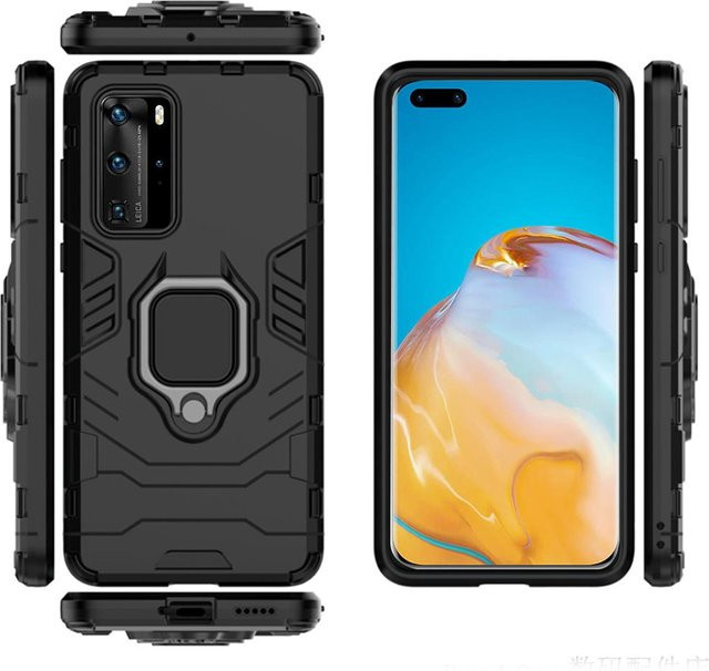 Stoßfeste Armor Handyhülle mit Metall-Ring Halter für Huawei P40, P40 Pro und P40 Plus in Schwarz - Bild 1