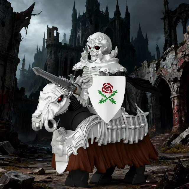 Mittelalterlicher Skelettritter und Skelettpferd, Kompatible Bausteine, Modellbausteine - Bild 1