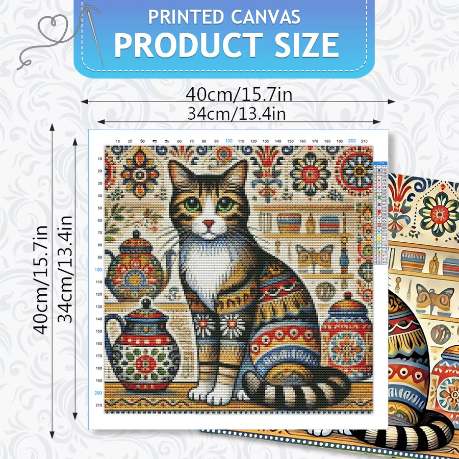 HUACAN Kreuzstich-Set Katze mit DMC-Garn und bedruckter Leinwand in Multicolour für dein DIY-Kunstprojekt - Bild 2