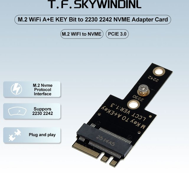 T.F.SKYWINDINTL M.2 WLAN-Netzwerkkarte A+E Key zu 2230 NVMe SSD Adapterkarte, Schwarz - Bild 1
