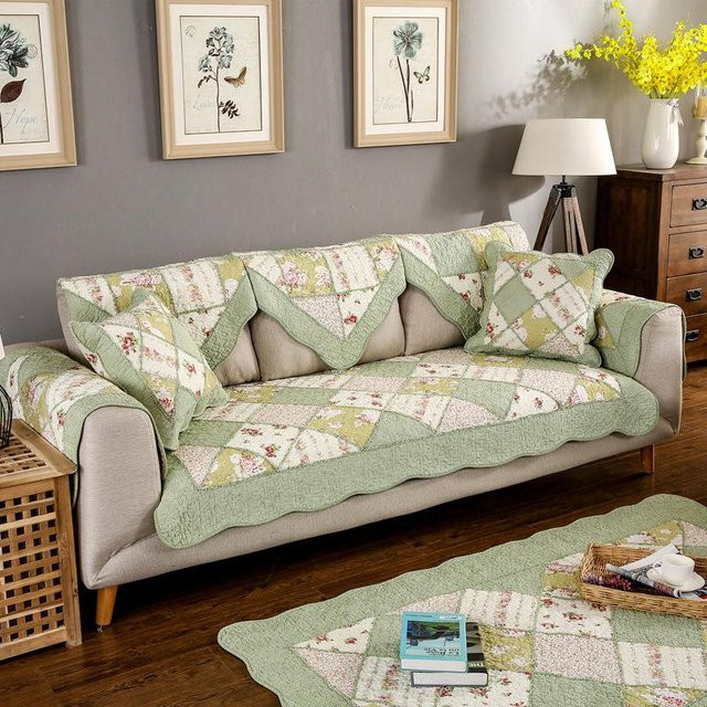 Sofakissenbezug aus Baumwolle im Patchwork-Stil mit Blumenmuster, Farbe: Pink und Grün, B/T: 70 x 70 cm - Bild 1