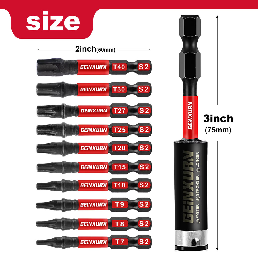 Geinxurn Torx Schraubendreher-Bit-Set T7-T40 aus S2-Stahl, magnetisch und stoßfest - Bild 2