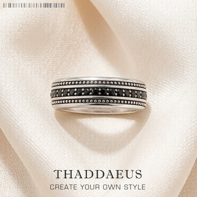 Thaddaeus Ring, 925 Sterlingsilber, Schwarzer CZ, Unisex - Bild 1