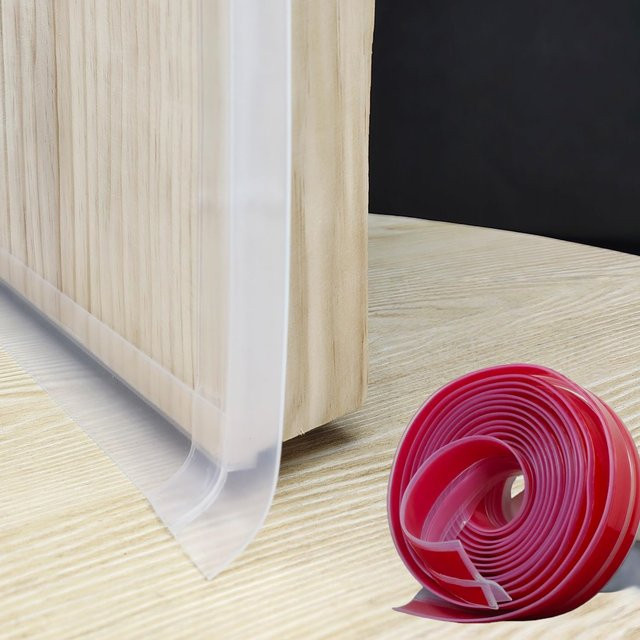 Selbstklebender T-förmiger Tür-Zugluftstopper aus transparentem Kunststoff, Wetterschutz-Dichtungsstreifen für Glastüren, Breite: 3,5 cm, Länge: 1 m oder 3 m - Bild 1