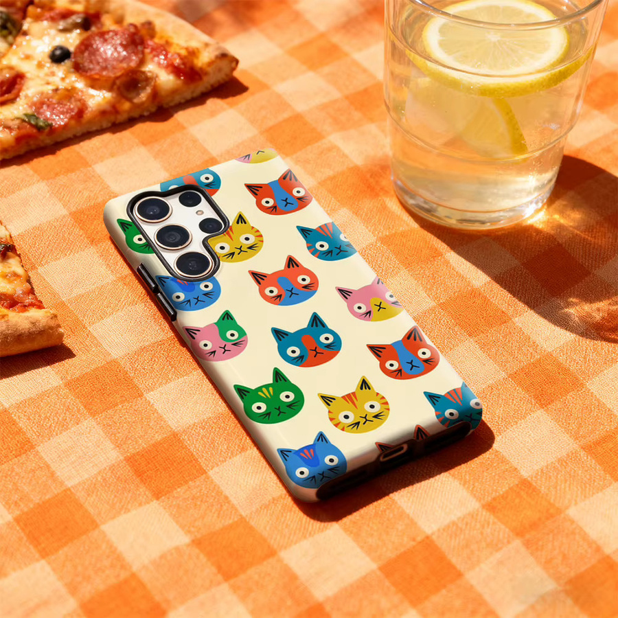 Handyhülle mit bunten Katzengesichtern für Samsung Galaxy S25 Ultra, S24 und S23 Ultra Plus mit glänzender doppellagiger Rückseite in Multicolor - Bild 3