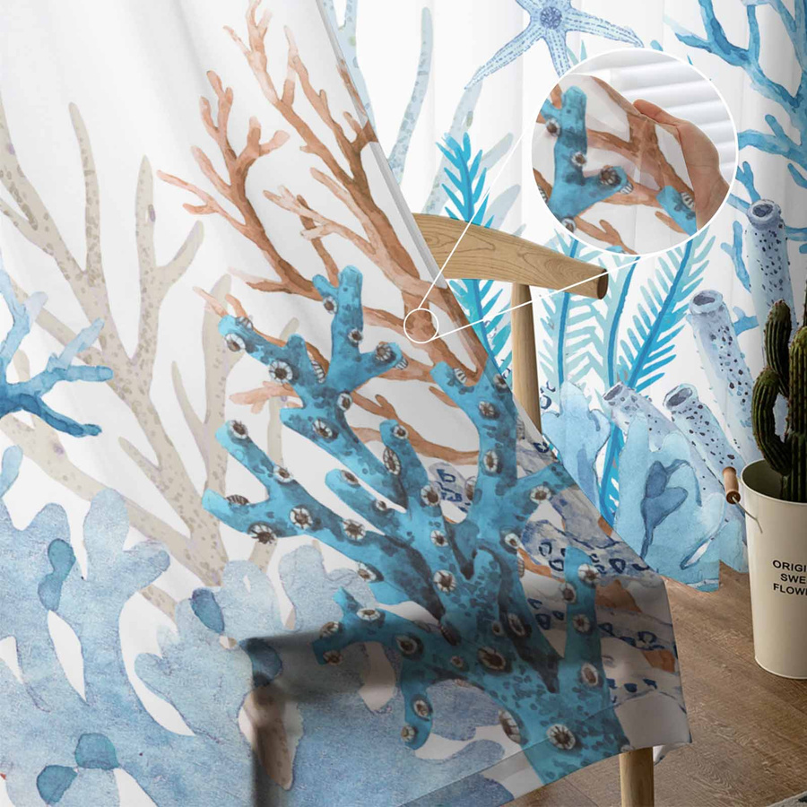 Super Six Chiffon Fenstervorhang mit Farbverlauf in Marine und Koralle, Blau, Breite: 135 cm, Höhe: 160 cm - Bild 2