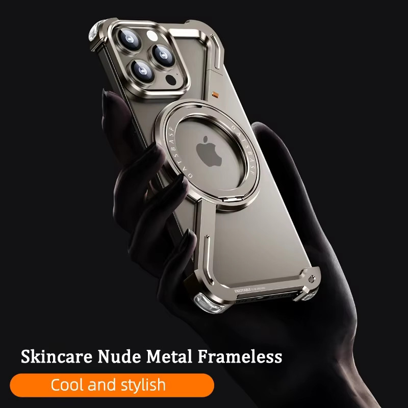 Magnetische Luxus Handyhülle aus Titanlegierung für iPhone 13 14 15 Pro Max Plus in Schwarz mit 360 Grad Halterung und stoßfestem Randlos-Design - Bild 2