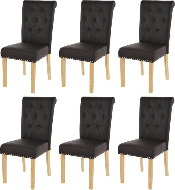 6er-Set MCW Esszimmerstühle Chesterfield II aus Kunstleder in Coffee mit hellen Beinen - Bild 1