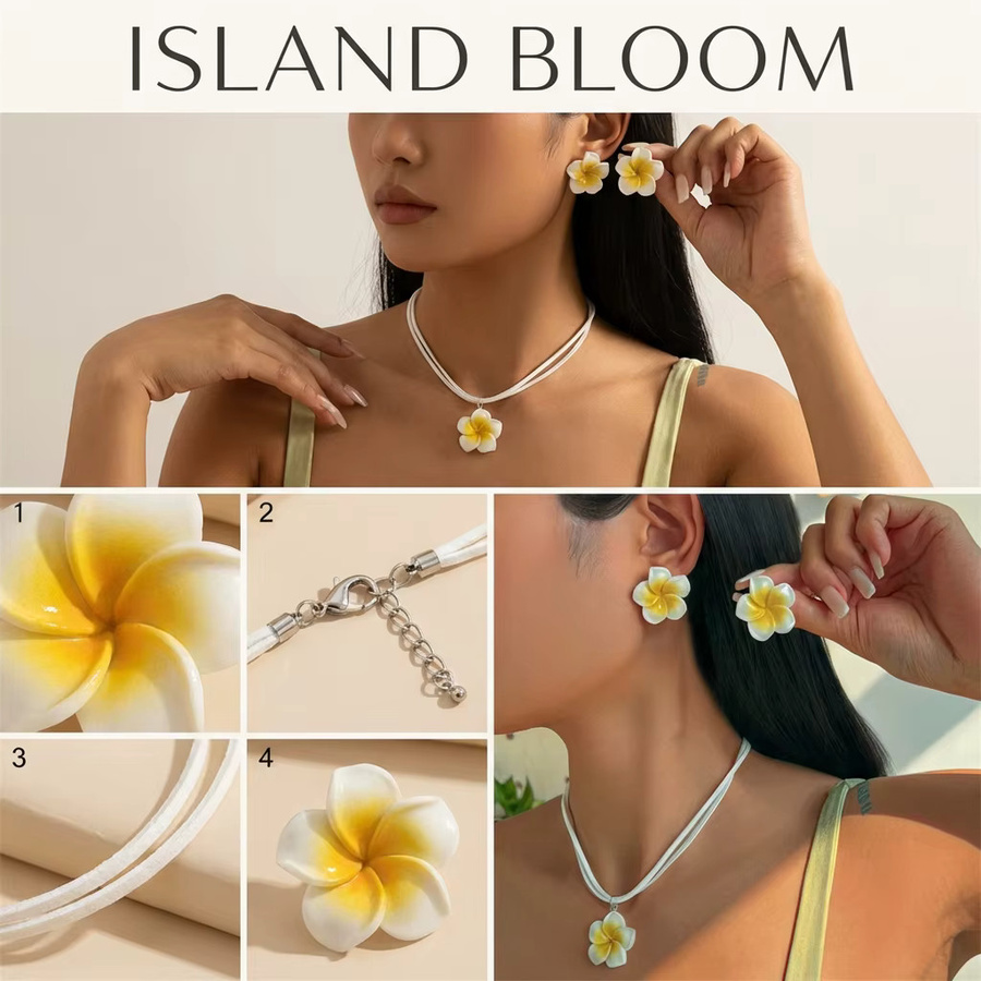 RINHOO FRIENDSHIP Schmuckset, weiße Blumen, Halskette, Ohrringe, Damen - Bild 5