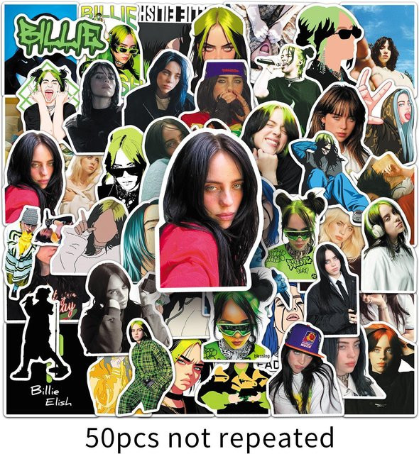 50 Billie Eilish Sticker Set in White und Multicolour für Computer und Planer - Bild 1