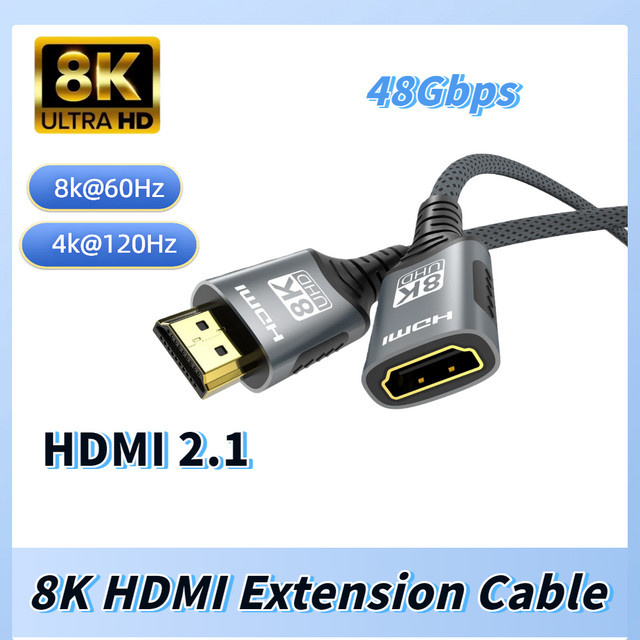 FDBOY HDMI 2.1 Verlängerungskabel in Schwarz, 8K @ 60Hz und 4K @ 120Hz, Stecker auf Buchse für PC, TV, Projektor und Laptop - Bild 1