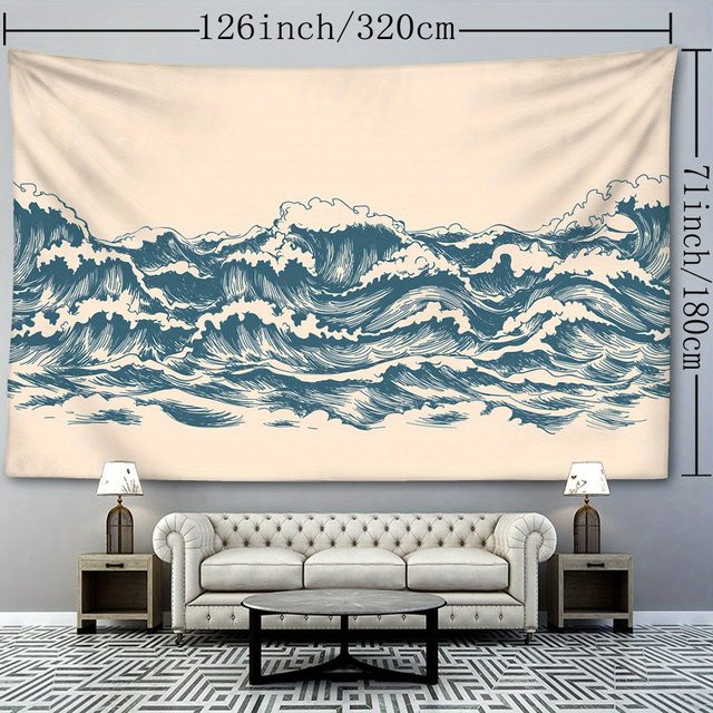 VIKAMA Japanischer Wellen-Wandteppich in Multicolour, abstrakter Wandbehang im Querformat, Breite: 90 cm, Höhe: 60 cm - Bild 1