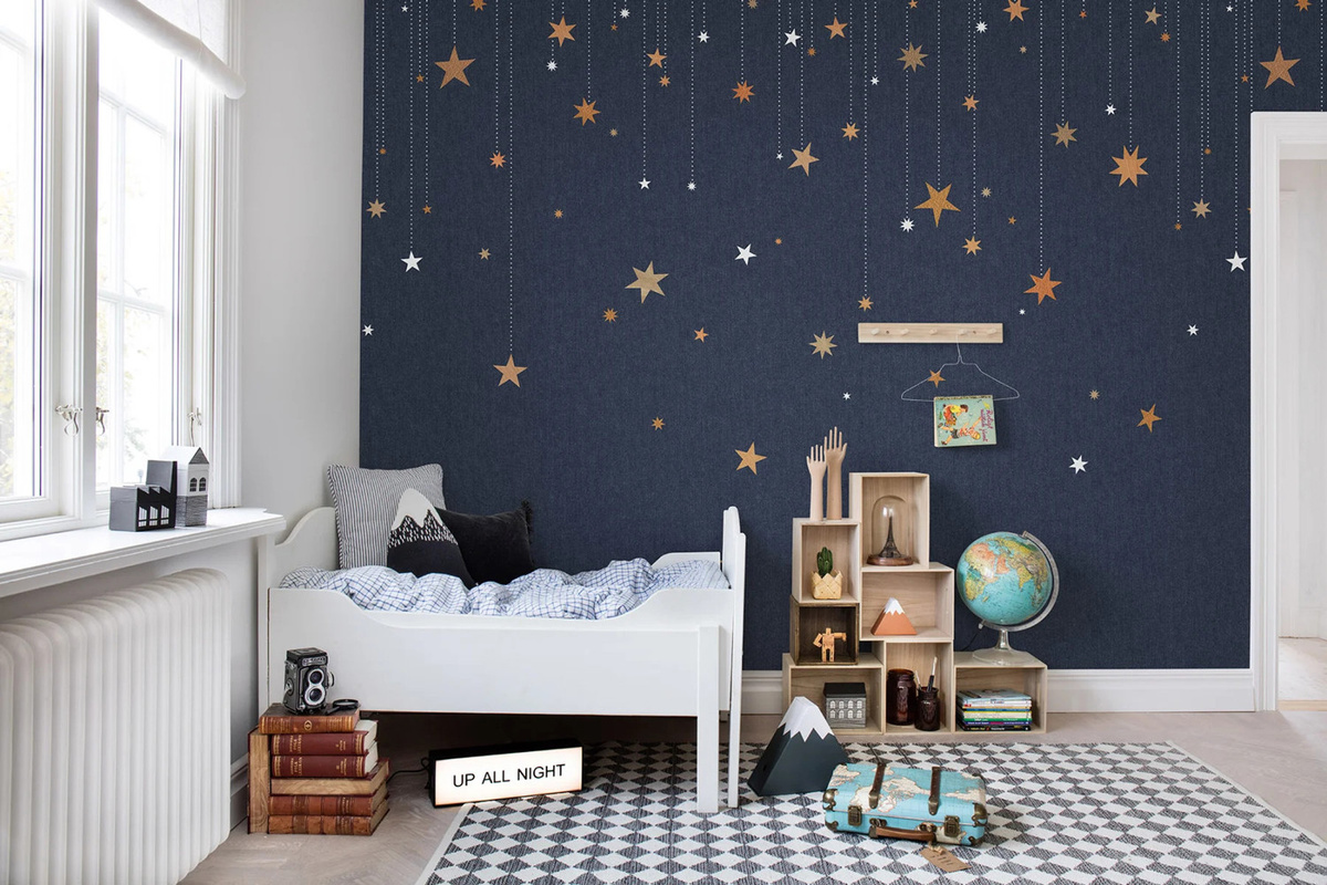 Rebel Walls Mural Stargazing Wandtattoo in Blau für Kinderzimmer mit abstraktem Design - Bild 1