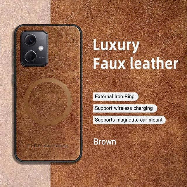 Handyhülle aus PU-Leder mit Magnetring für POCO X5 und POCO X5 Pro in Braun - Bild 1