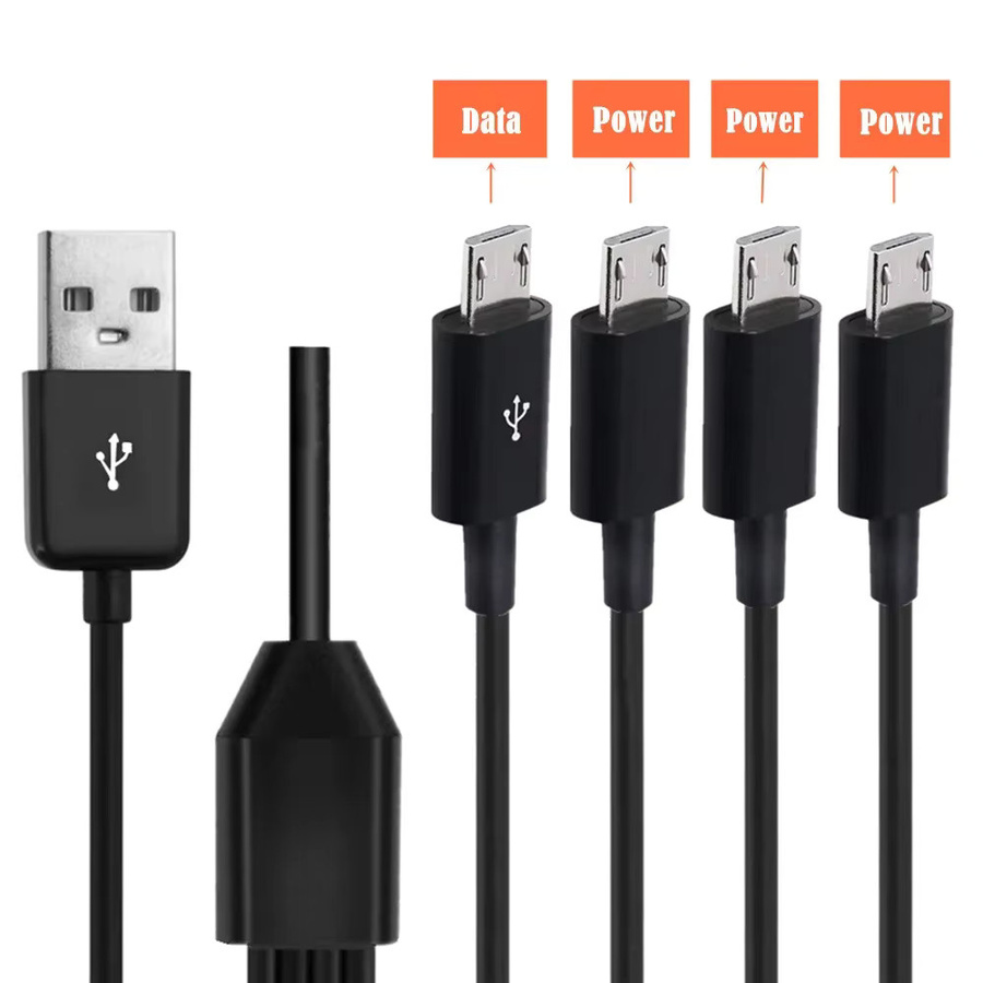 BSN USB 2.0 Typ A auf 4x Micro USB Splitter Y-Kabel für Datenübertragung und Laden, Schwarz, Länge: 1,5 m - Bild 1