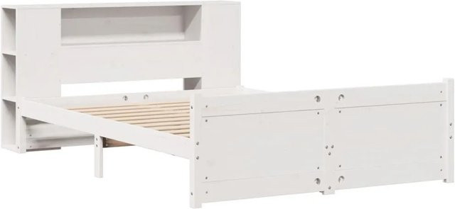vidaXL Massivholzbett aus Kiefer mit integriertem Bücherregal in Weiß, B/T/H: 140 x 200 cm - Bild 1