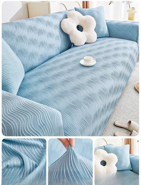 Cremefarbener Stretch-Sofabezug aus Polyester und Elasthan, kratzfester Universalbezug für alle Jahreszeiten, Breite: 90-140 cm - Bild 1