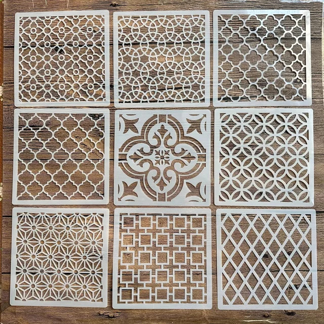 9er Set DIY Schablonen von PenhuaMoban in Weiß für Wandgestaltung und Fliesenmalerei, B/H: 15 x 15 cm - Bild 1