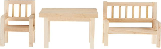 HobbyFun Wichtelwelt Wichtel-Set Tisch, Bank & Stuhl aus Holz beige - Bild 1