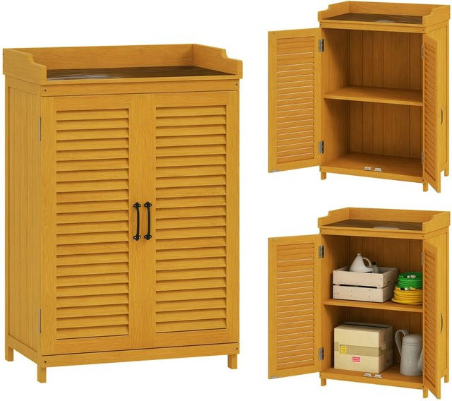 Outsunny Gartenschrank aus Tannenholz und verzinktem Metall in Gelb, B/T/H: 40 x 25 x 98,5 cm - Bild 1