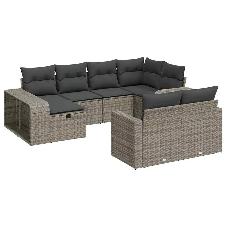 vidaXL 10-tlg. Garten-Sofagarnitur in L-Form aus Poly-Rattan mit Kissen in Grau - Bild 2