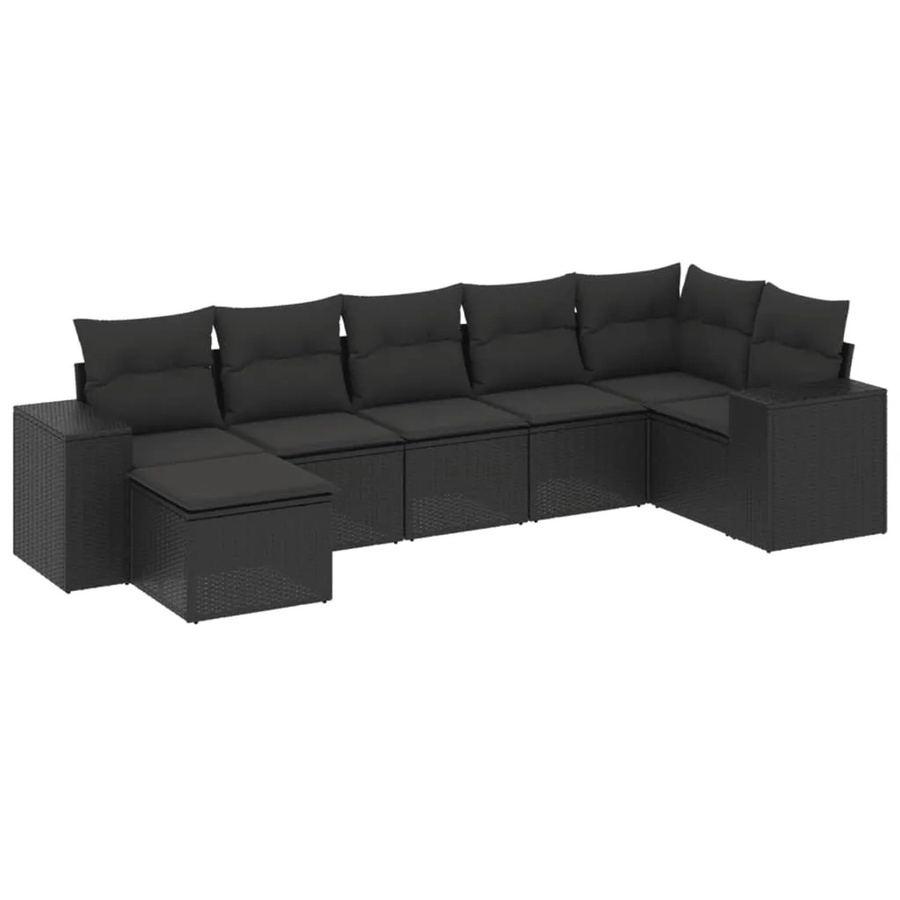vidaXL 7-teilige Garten-Sofagarnitur in L-Form aus schwarzem Poly-Rattan mit Kissen und pulverbeschichtetem Stahlgestell - Bild 2