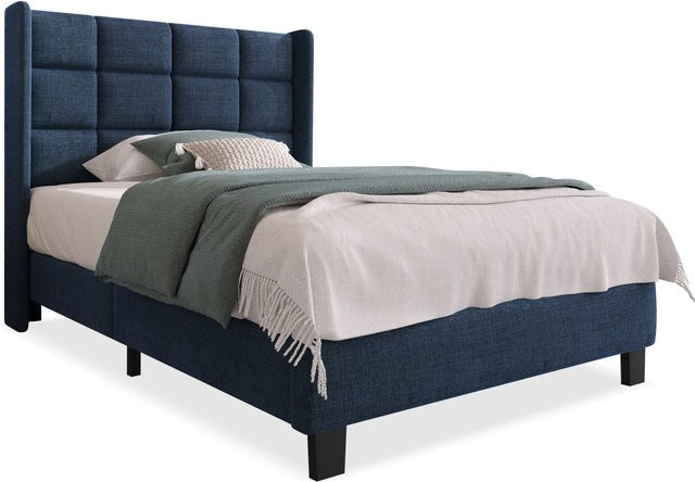 okwish Polsterbett Einzelbett mit gepolstertem Kopfteil und Matratze in Blau, B/T/H: 90 x 200 cm - Bild 1